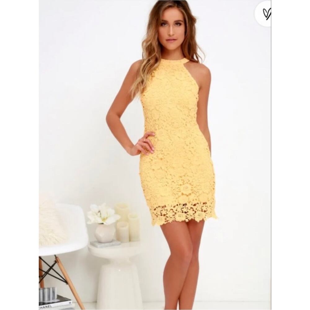 Lulus Yellow Lace Sleeveless Bodycon Mini Dress - Size S